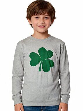 Urban Smalls boys medium green shamrock long sleeve tee light gray shirt